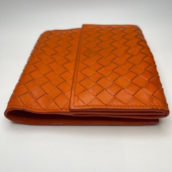 Bottega Veneta Intrecciato Nappa Leather Compact Wallet, Orange - Preowned - Picture 9 of 15